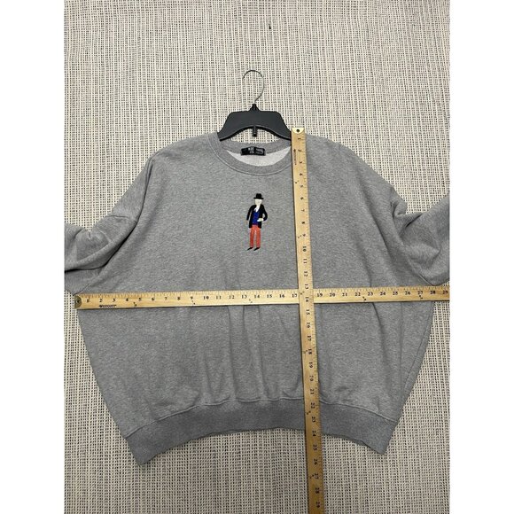 Big Hand Made in Korea Oversized Cropped Sweater S Gray Embroidered English Man - Picture 5 of 5
